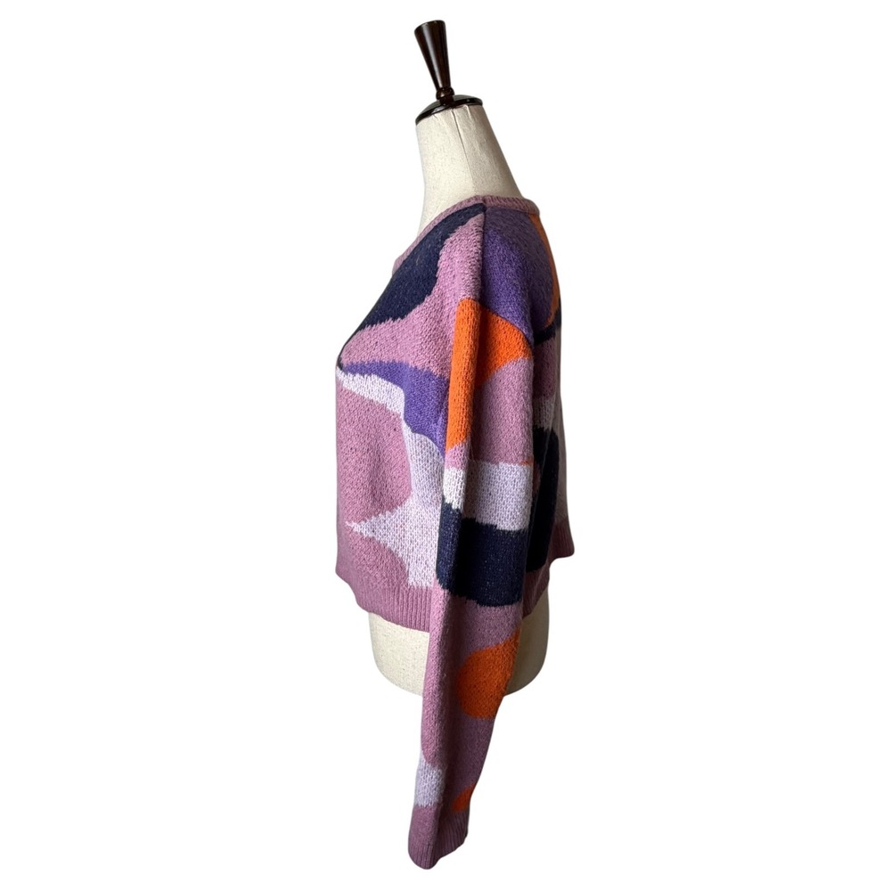 Ciebon Abstract Intarsia Knit Sweater Women Medium Purple Orange Artsy Y2K Bold - Picture 7 of 10